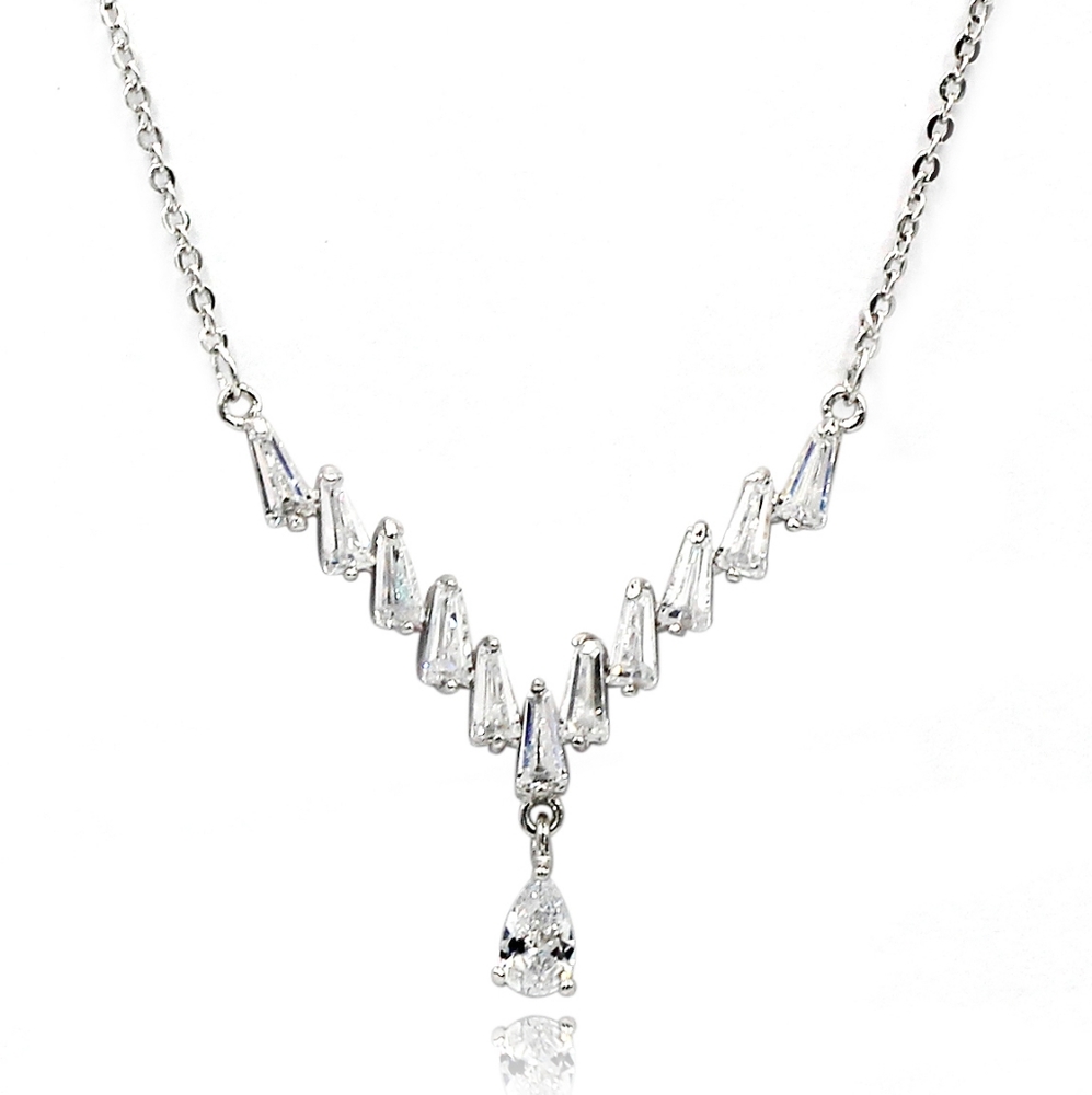 Silver delicate pendant crystal silver necklace